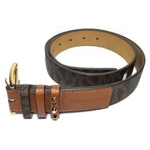 MICHAEL KORS Women's Faux Leather Monogram Belt, Chocolate, 1.25" wide, size S